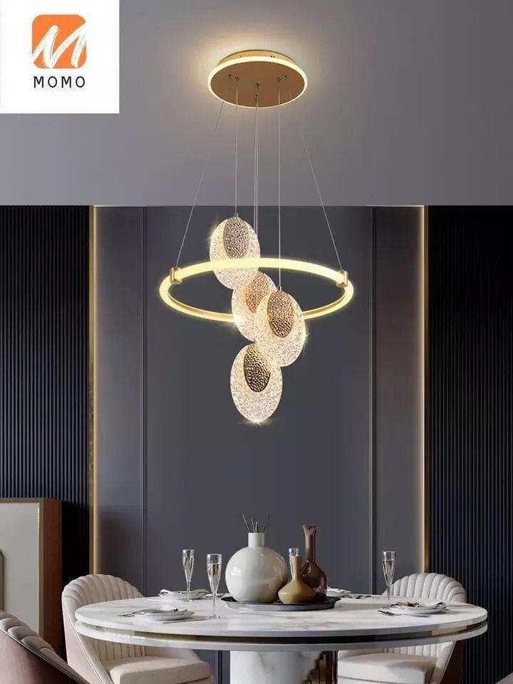 JX Modern LED Ring Chandelier with Cascading Crystal Glass Ovals