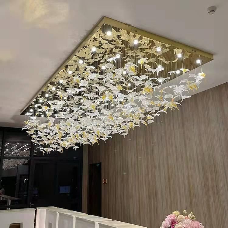 JX rectangular floating butterfly and leaf chandelier