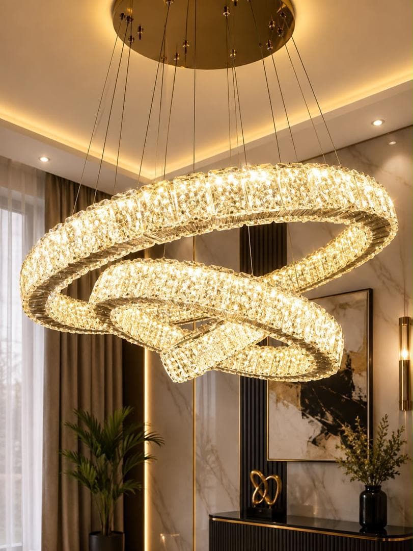 JX Modern Intertwined LED Crystal Ring Chandelier